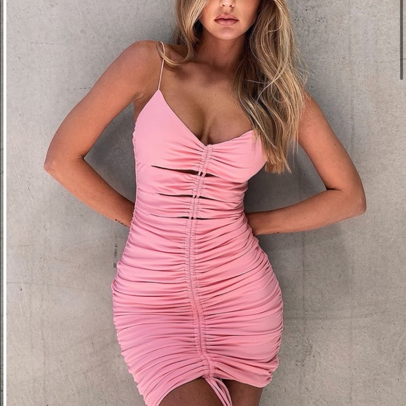Light pink peach dress mini bodycon party dress - Picture 3 of 4